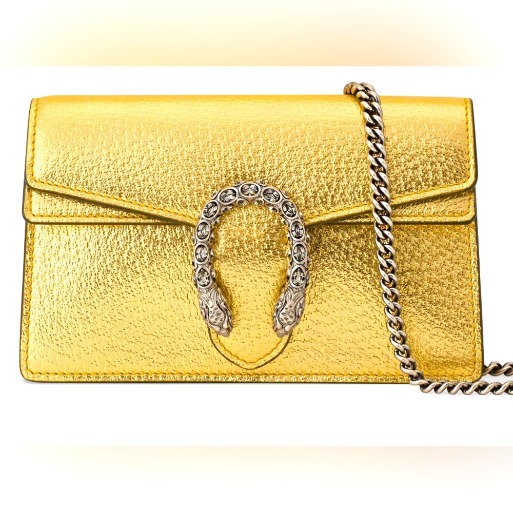 Metallic Calfskin Crystal Dionysus Shoulder Bag Gold